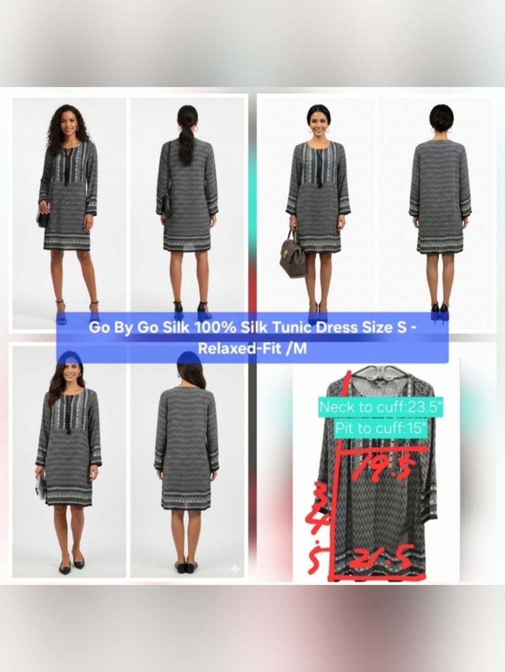 Go By Gosilk 100% Silk Tunic Dress Size S - Relaxed Fit/M